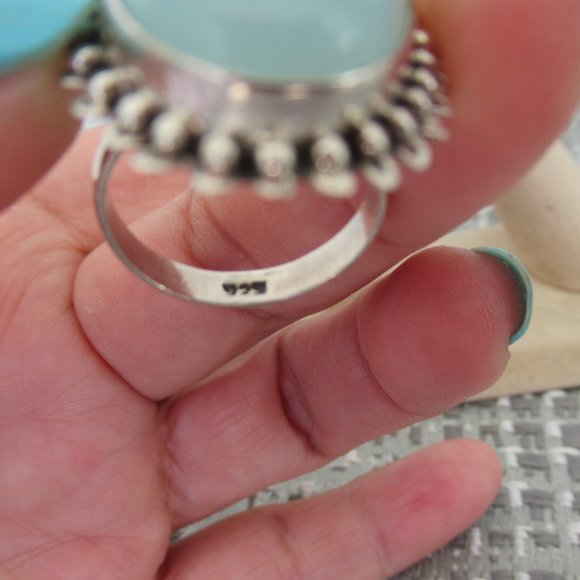 925 Silver 15mm Oval Chalcedony Cocktail Ring Sz 6 New - Picture 6 of 7